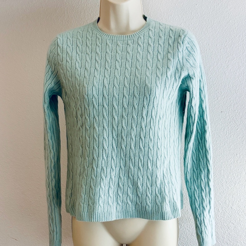 Valerie Stevens Cashmere Cable Knit Sweater pastel Mint Green M